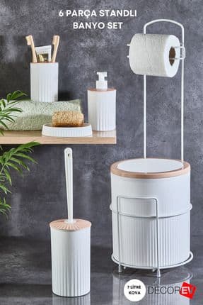 Banyo  Set  6 'lı Metal Standlı Tuvalet Wc Kağıtlık Lüks Set