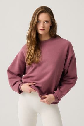 Bordo Geniş Kalıp Bisiklet Yaka Sweatshirt Crew Neck
