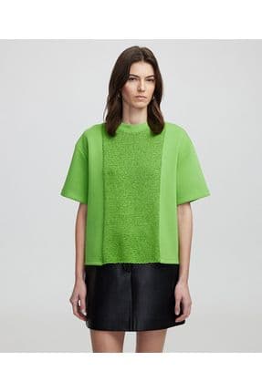 Kumaş mix kısa kollu sweatshirt