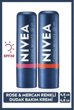 Rose Renkli Nemlendirici Dudak Bakım Kremi Ve Mercan Dudak Bakım Kremi 4,8gr Spf30, Allık Etkisi