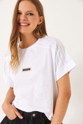 Kadın Nervür Dikişli Düşük Kol Basic T-Shirt 60602022