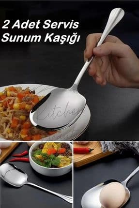 Pratik 2 ADET Paslanmaz Çelik Lüx Servis Salata Kaşığı Spatula Çelik Yemek Servis Kaşığı 21cm