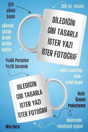 Premium Ultra Beyaz Porselen Hediye Baskılı Kupa Bardak - Kişiye Özel Tasarım Fotoğraf Yazı