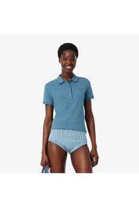L.12.d Kadın Slim Fit Mavi Polo