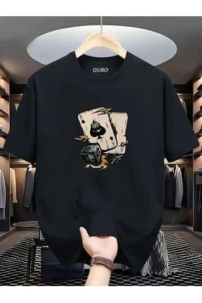 qubo Unisex Oversize Baskılı Pamuklu Bisiklet Yaka Kısa Kollu SİYAH T-shirt