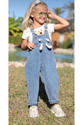 Unisex Ayıcıklı Kot Salopet Tulum