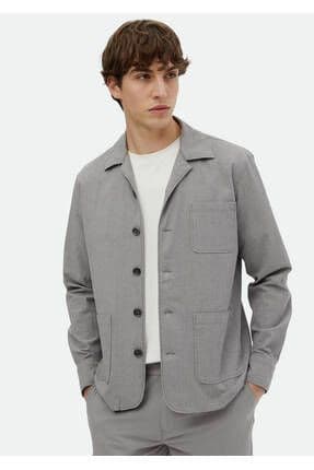Gri Düz Casual Fit Dokuma Pamuk Karışımlı Overshırt