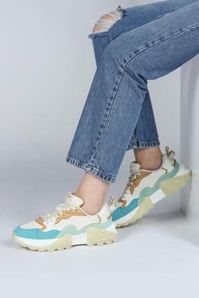 29780 Bej - Mint - Mavi Kadın Sneaker Günlük Spor Ayakkabı