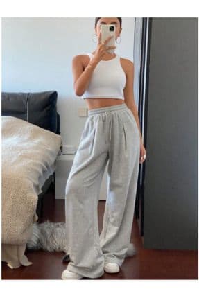 Kadın Gri Baggy Bol Kesim Esnek Rahat Kumaş Eşofman Altı ŞAH MODA