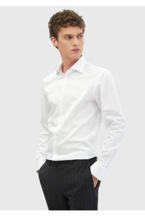 Beyaz Düz Slim Fit Dokuma Klasik %100 Pamuk Gömlek
