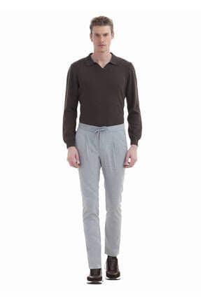 Açık Gri Düz Dokuma Casual Pantolon