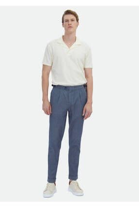 İndigo Düz Dokuma Regular Fit Klasik Pamuk Karışımlı Pantolon