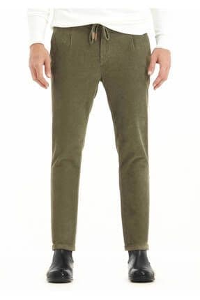 Haki Fitilli Dokuma Jogging Fit Kadife Casual Pamuk Karışımlı Pantolon
