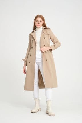 Su Itici Özellikli Kırışmaz Kumaş Ara Boy Trençkot Vizon 5777