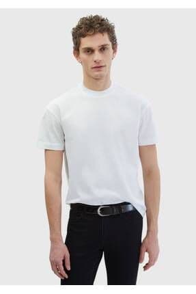 Beyaz Düz Bisiklet Yaka %100 Pamuk T-Shirt