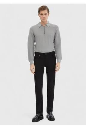 Siyah Düz Örme Slim Fit Casual Pantolon