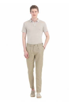 Vizon Düz Dokuma Jogging Fit Casual Keten Karışımlı Pantolon