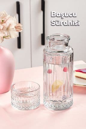 8999 Oslo Cam Kapaklı ve Bardaklı Başucu Sürahisi 800ml