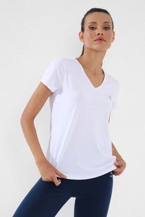 Beyaz Basic Kısa Kol Standart Kalıp V Yaka Kadın T-shirt - 97145