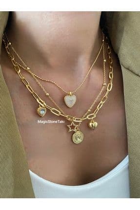 Messy Style Üçlü Kombin Kolye Altın Renk