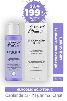 Canlandırıcı Ve Gözenek Sıkılaştırıcı Leke Karşıtı Tüm Cilt Tipleri AHA Glikolik Asit Tonik 200 Ml