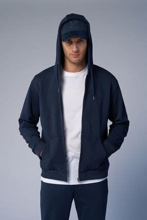 Peak Unisex Lacivert Oversize Fermuarlı Kapüşonlu Eşofman Üstü 7016