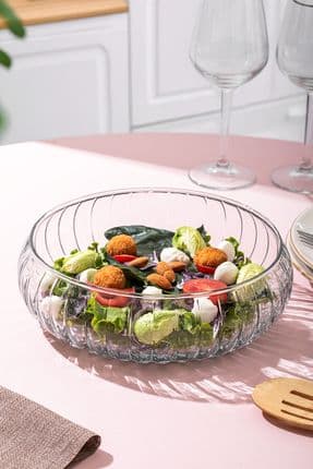 RYG7045 El Yapımı Büyük Boy Cam Salata Kasesi Şeffaf 23 cm