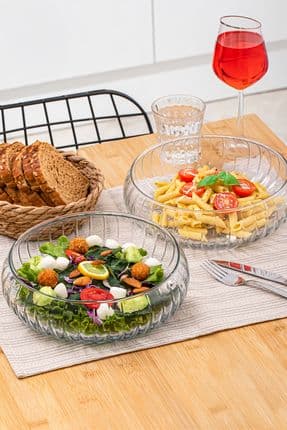 Kafes El Yapımı Büyük Boy Cam Salata Meyve Çerez Makarna Sunum Kasesi Şeffaf 23 cm