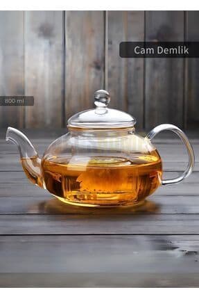 Cam Demlik 800 ml Çay Bitki Çayı Demliği Isıya Dayanıklı Çaydanlık