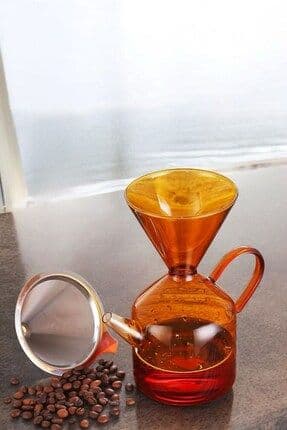Borosilikat Amber Cam Kahve Demlik Metal Süzgeçli - Filtre Kahve Demliği 600 ml