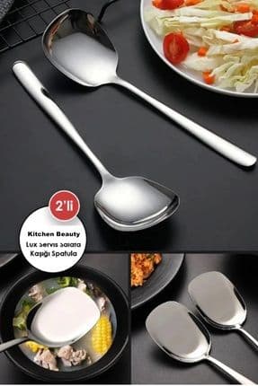 2 ADET Pratik 21 Cm Paslanmaz Çelik Lüx Servis Salata Kaşığı Spatula | Çelik Yemek Servis Kaşığ