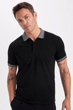 Slim Fit Kıvrılmaz Polo Yaka Kol Bantlı Pamuklu Tişört D0033axns