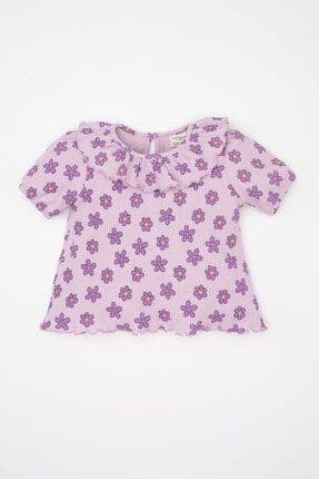 Kız Bebek Fırfırlı Yaka Çiçekli Waffle Kısa Kollu Tişört C9504a524sm