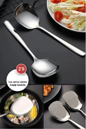 2 ADET Pratik 21 Cm Paslanmaz Çelik Lüx Servis Salata Kaşığı Spatula | Çelik Yemek Servis Kaşığ