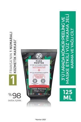 Sivilce Eğilimli Cilt, 3ü1 Arada, Kömür Peeling ve Maske Etkili Yüz Yıkama Jeli-Pure Menthe-125ml