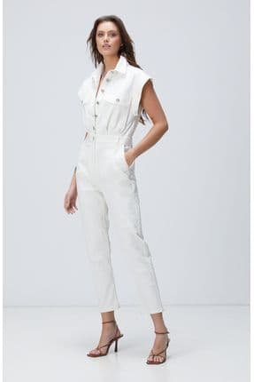 Kırık Beyaz Denim Tulum