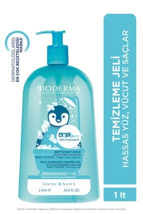 ABCDerm Bebek ve Çocuk Yüz, Saç, Vücut Şampuanı 1 Lt Normal ve Kuru Ciltler, Dermatolojik Tuzsuz