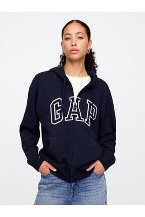 Kadın Lacivert Gap Logo Relaxed Fermuarlı Sweatshirt