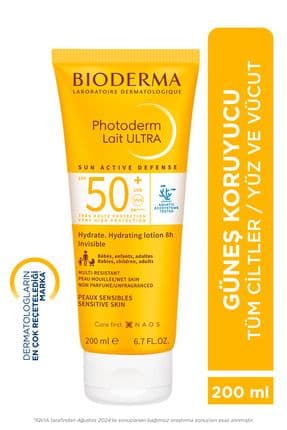 Photoderm Lait Ultra SPF50+ Tüm Ciltler için Yüksek Koruma Süt Formda Yüz, Vücut Güneş Kremi 200 ml