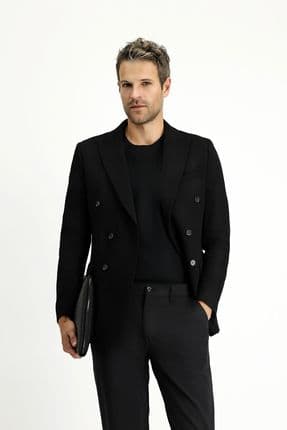 Slim Fit Dar Kesim Kruvaze Ceket