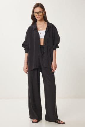 Oversize Modal Gömlek Pantolon Takım SİYAH LDP0038