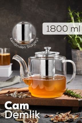 Isıya Dayanıklı Süzgeçli Cam Demlik 1800 ml