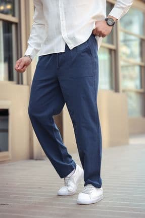 RELAXED FIT PAMUKLU KIRIK BEYAZ KETEN PANTOLON