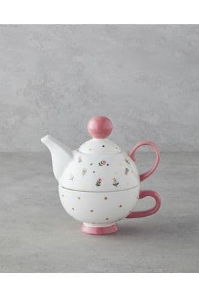 Pink Flowers New Bone China Demlik 400 ml Pembe
