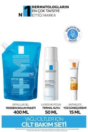 Yağlı Ciltler Için Cilt Bakım Seti:effaclar Jel Yeniden Dolum 400ml&termal Su 50ml&güneş Kremi 15ml