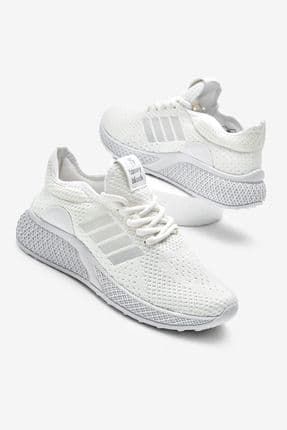 Unisex Ekru Poli Taban Bağcıklı Triko Spor Ayakkabı