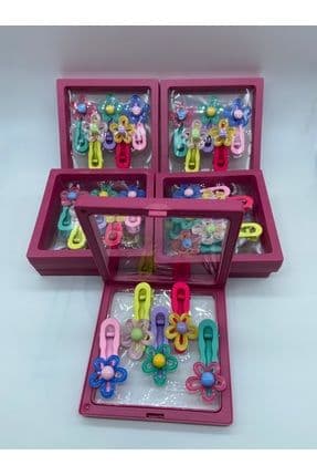 KUTULU 5'li Set Pembe Çiçekli Pens Toka
