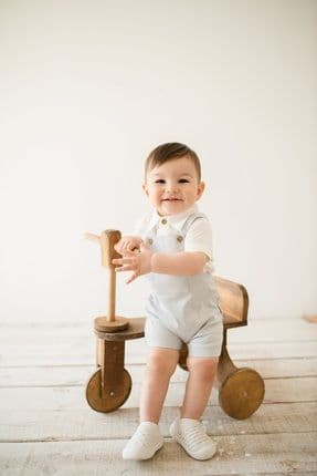 Erkek Bebek Yazlık Tulum Takımı Keten Gömlek Body ve Kanvas Şort Tulum 0-12 Ay