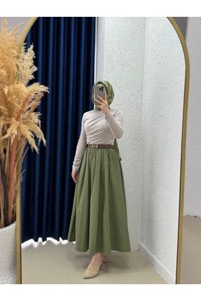 Erna Kemerli Poplin Etek-BN4362 Yeşil