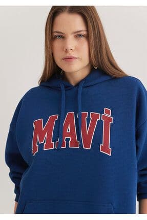 Logo Baskılı Kapüşonlu Lacivert Sweatshirt 1600361-82625